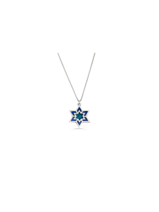 שרשרת מגן דוד גדולה עם אמייל, צוואר משפחתי מכסף סטרלינג